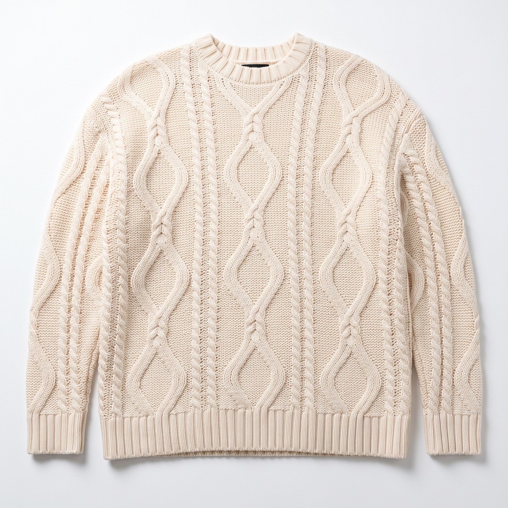 Trendy Queen M Cream Cable Knit Sweater Womens Cozy Casual Boho
